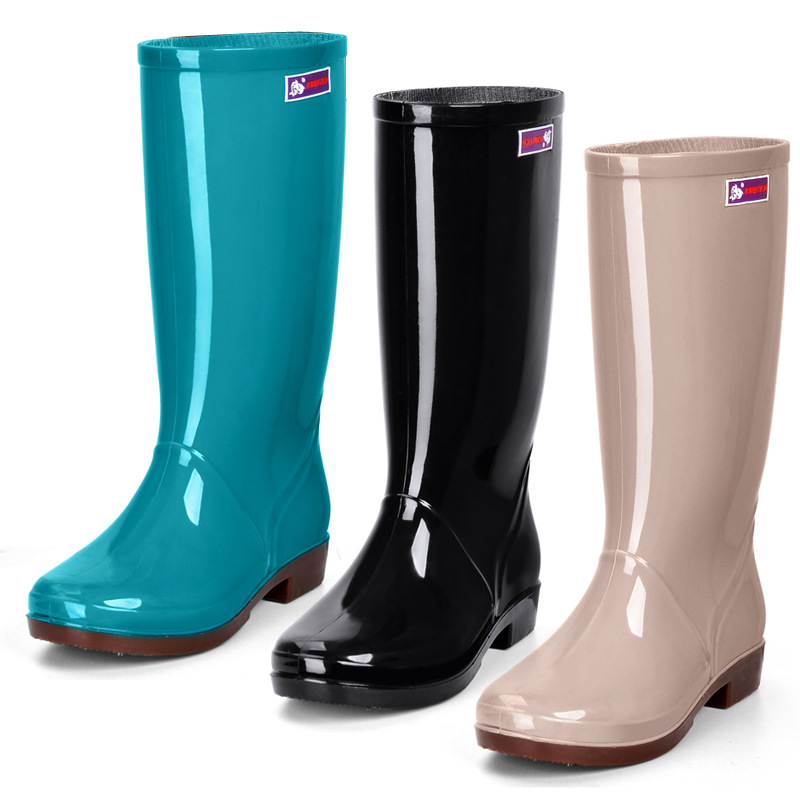 Yuexing 667 High -Pipe Rain Boots Женские сапоги дождь чистые черные водонепроницаемые говяжьи сухожили