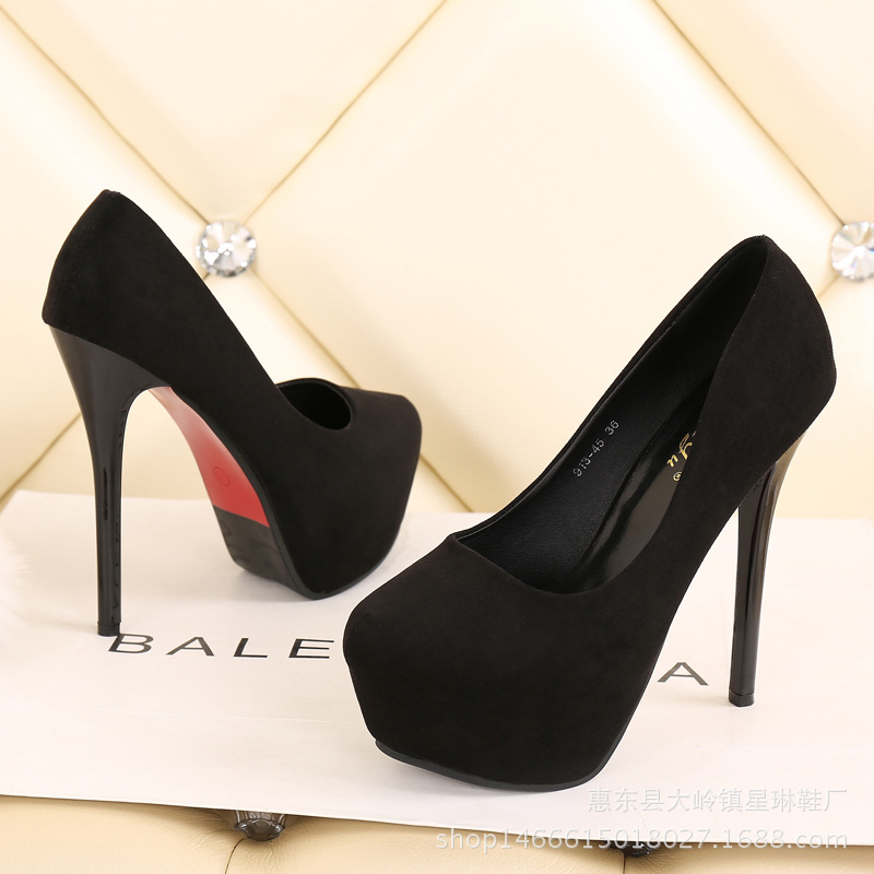 Новая осенняя ненависть Sky High Slim Heel Водонепроницаемая платформа бархатная ткань круглая головка обнаженная цветная роста, повышающая высоту, женские туфли, трансграничная доставка 913-45