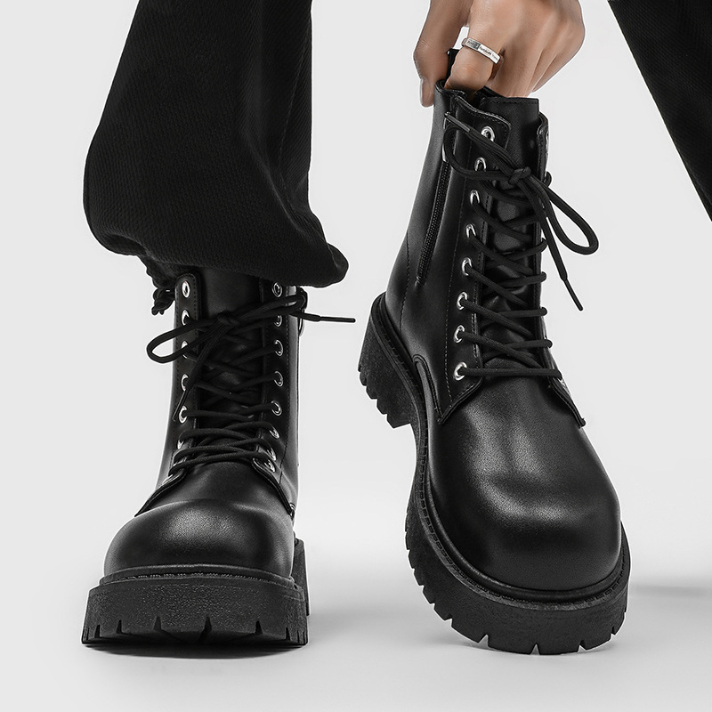 Martens, черная весенняя униформа медсестры с молнией в английском стиле, короткие сапоги, ботинки, в британском стиле, увеличивают рост