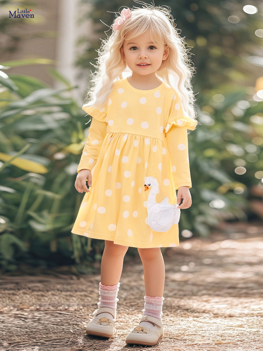 Little maven (Трансграничная торговля), (Оптовые продажи), мультяшное осеннее хлопковое детское платье