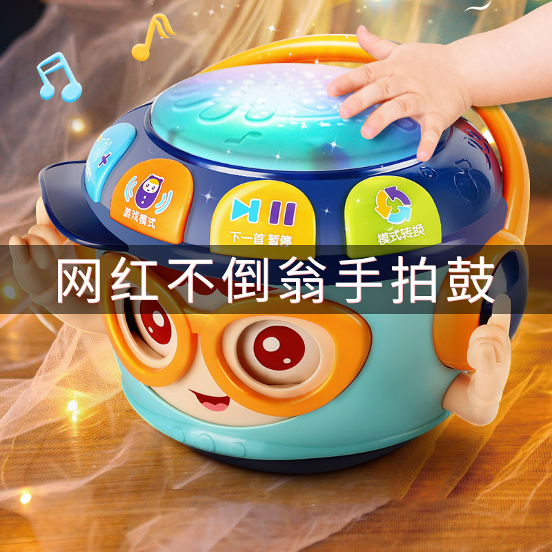 Детский крутящийся музыкальный барабан для новорожденных для младенца, интеллектуальная игрушка, подарок на день рождения, раннее развитие, 1 лет