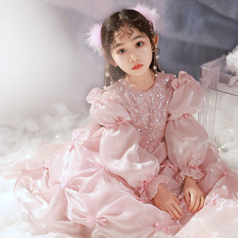 Детский розовый наряд маленькой принцессы, элитное платье девочки цветочницы, наряд для музыкальных выступлений