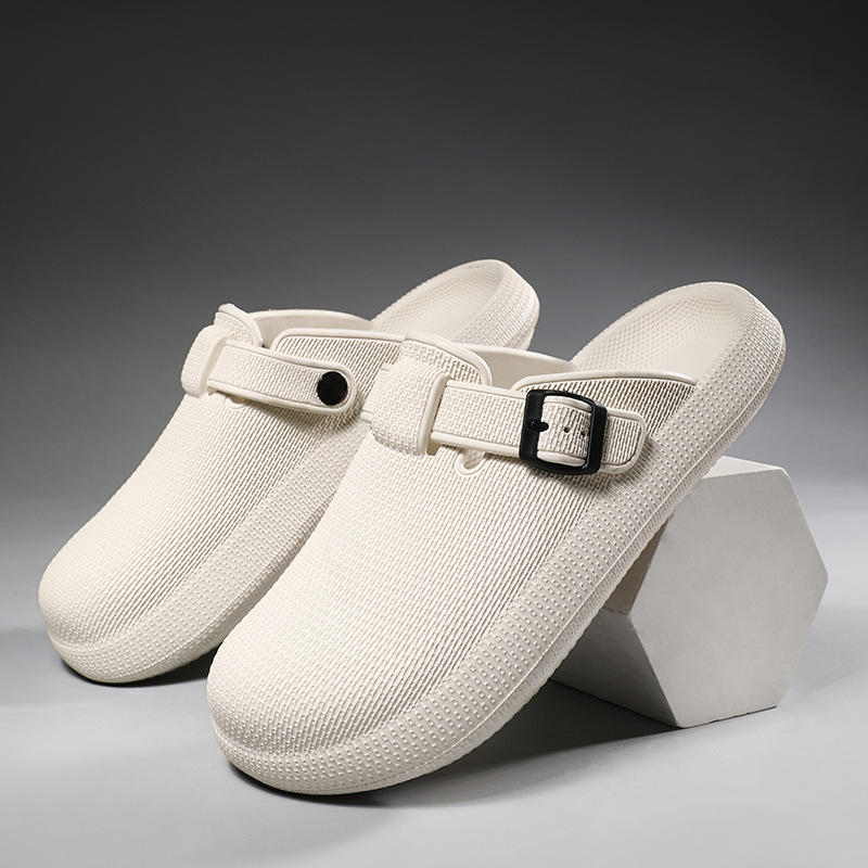 Мужские высококачественные нескользящие тапочки в стиле Crocs на плоской подошве, закрытый носок, подходят для носки на улице