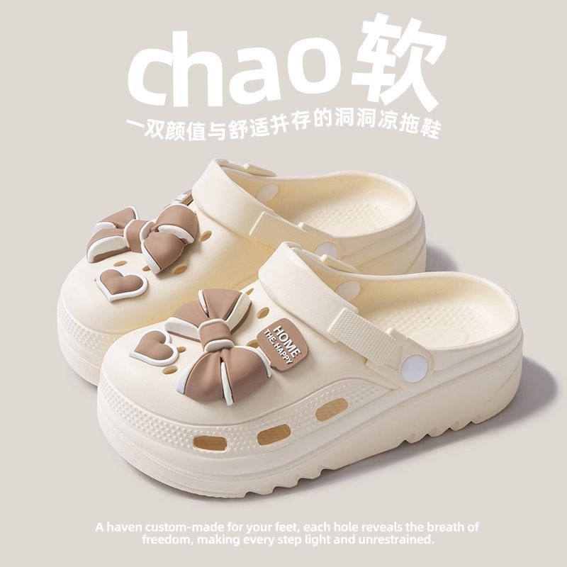 Летние тапочки в стиле Crocs, мультяшные дышащие дышащая обувь, женские тапочки, мюли, закрытый носок, для влюбленных
