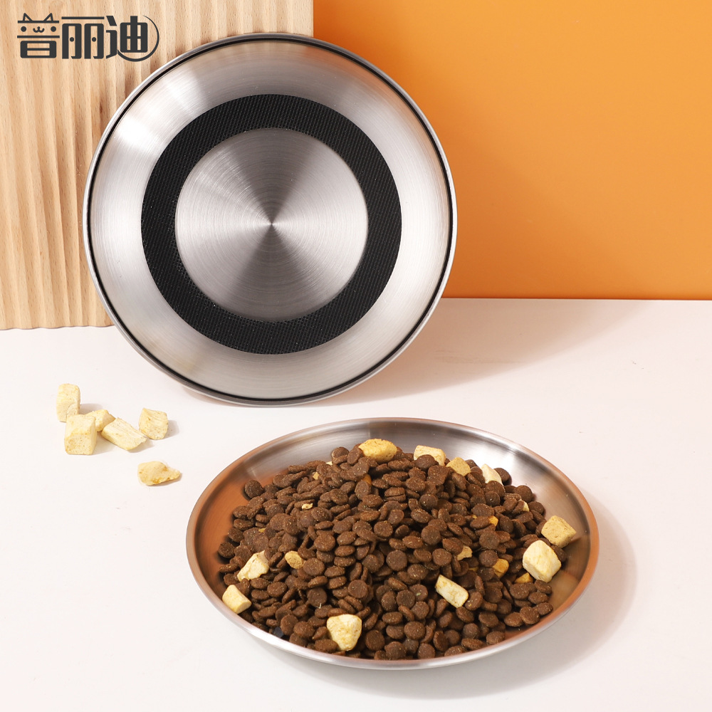 Amazon миска для кошек из нержавеющей стали 304, резиновая нескользящая посуда для кошек и собак, корм для кошек, неглубокая тарелка для корма для домашних животных, миска для воды