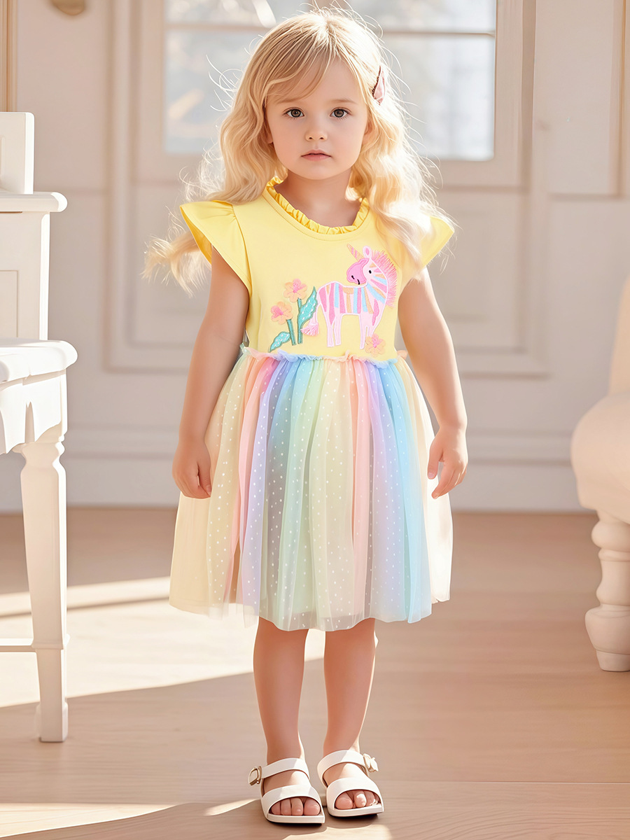 Little maven Хлопковый наряд маленькой принцессы, детское платье с коротким рукавом, европейский стиль