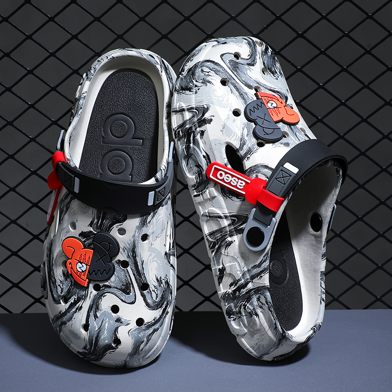 Летние тапочки в стиле Crocs, нескользящие пляжные спортивные сандалии, мюли, мужские тапочки, коллекция 2025 года, антибактериальная пропитка, подходят для носки на улице