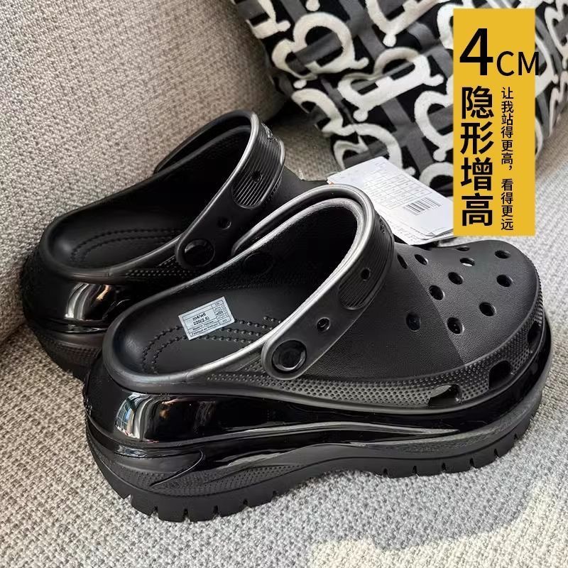 Летние тапочки в стиле Crocs на платформе, пляжные ультрамягкие мюли, подходят для носки на улице, для влюбленных
