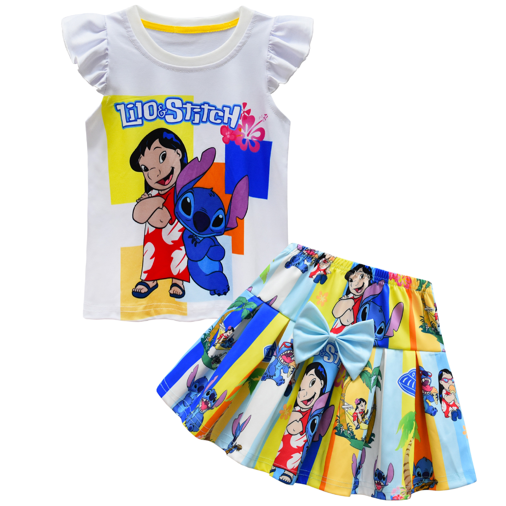 Новый топ с юбкой для девочек Lilo and Stitch + плиссированная юбка 86091