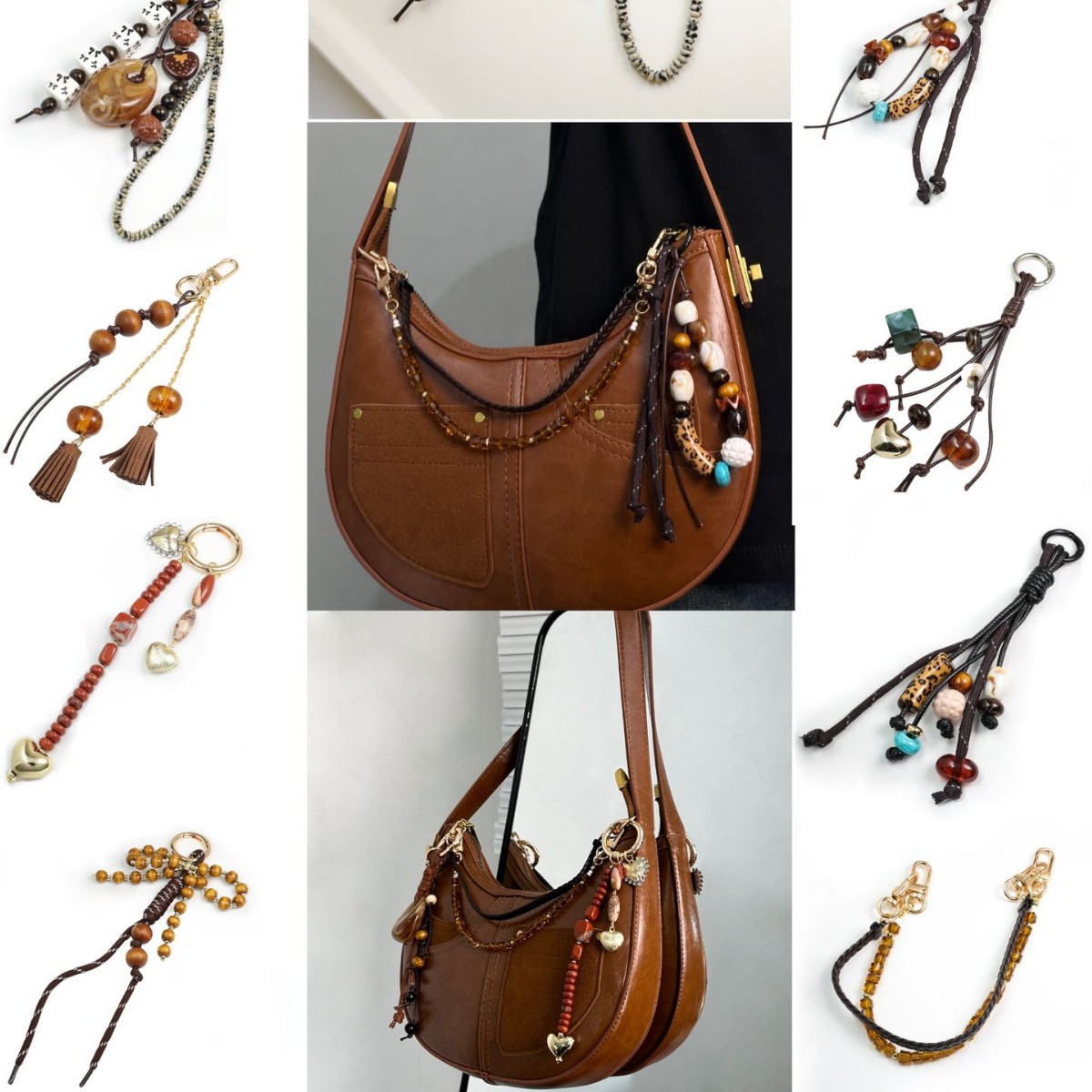 Деревянная вязаная сумка ручной работы, натуральная подвеска, агатовый декор, бумажник ручной работы, DIY