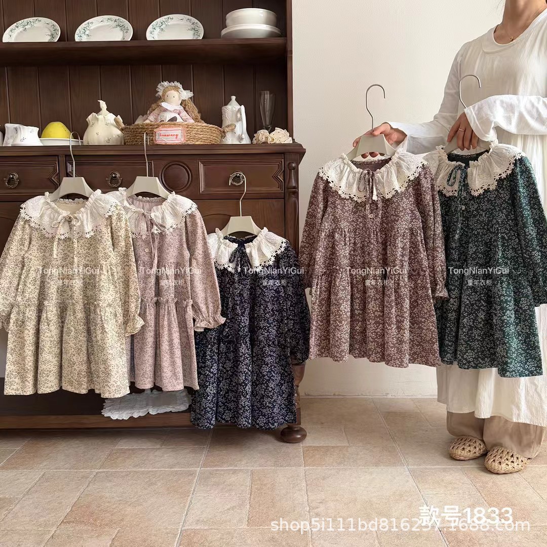 Lipei Детская одежда, хлопковое платье для девочек, кружевное платье с длинными рукавами и цветочным принтом, размеры 110–150, осень, 26 лет