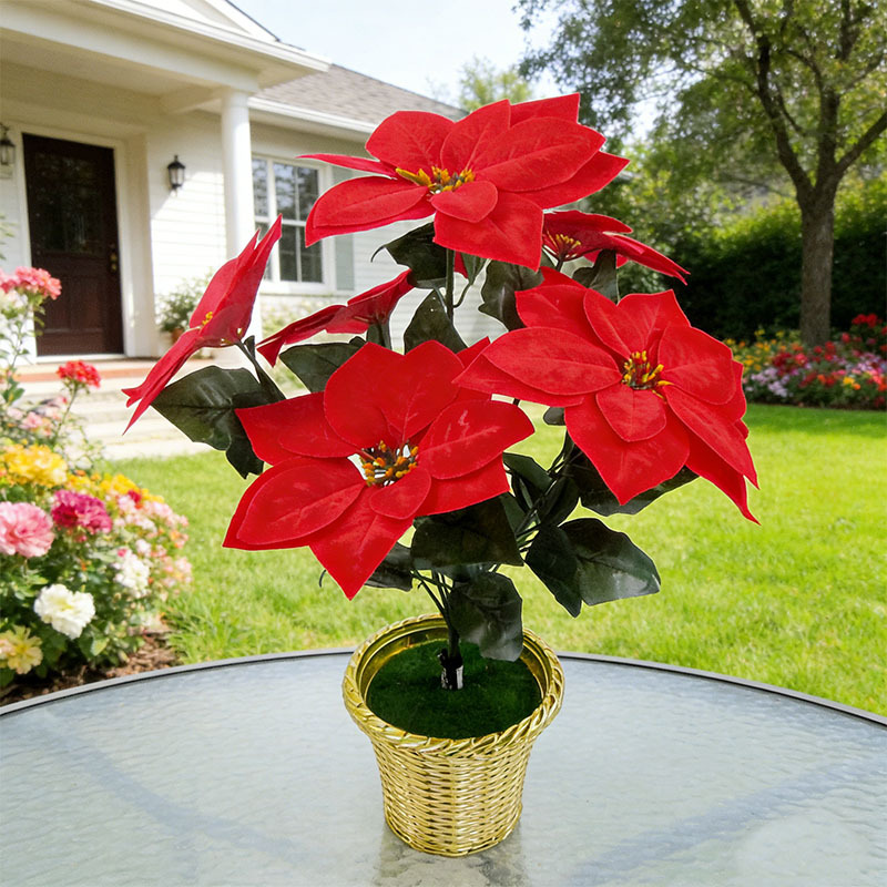 Производитель оптом рождественский фальшивый цветочный цветок Poinsettia Рождественские цветы пять головных семиглах пуансеттии имитация шелковые цветы