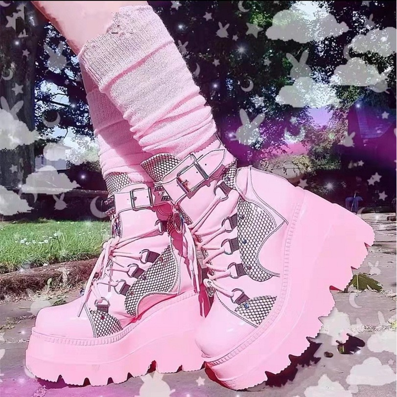 Martens, (Трансграничная торговля), розовые модные короткие сапоги на танкетке на платформе, wish, коллекция 2022, европейский стиль, большой размер