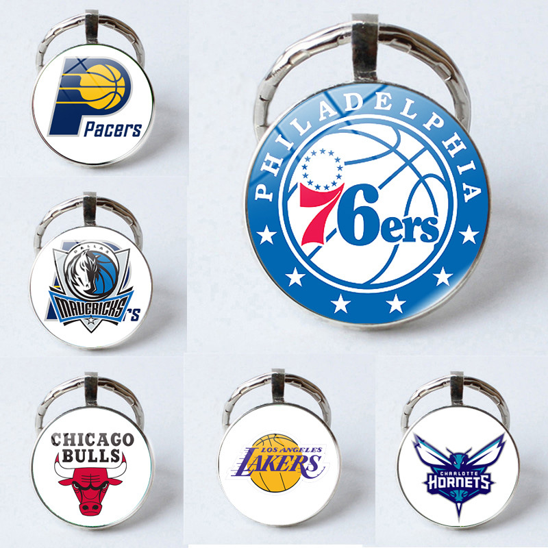 Эмблема команды НБА Лейкерс Уорриорз 76ers время драгоценный камень сплав кольцо с тиснением брелок для ключей кулон