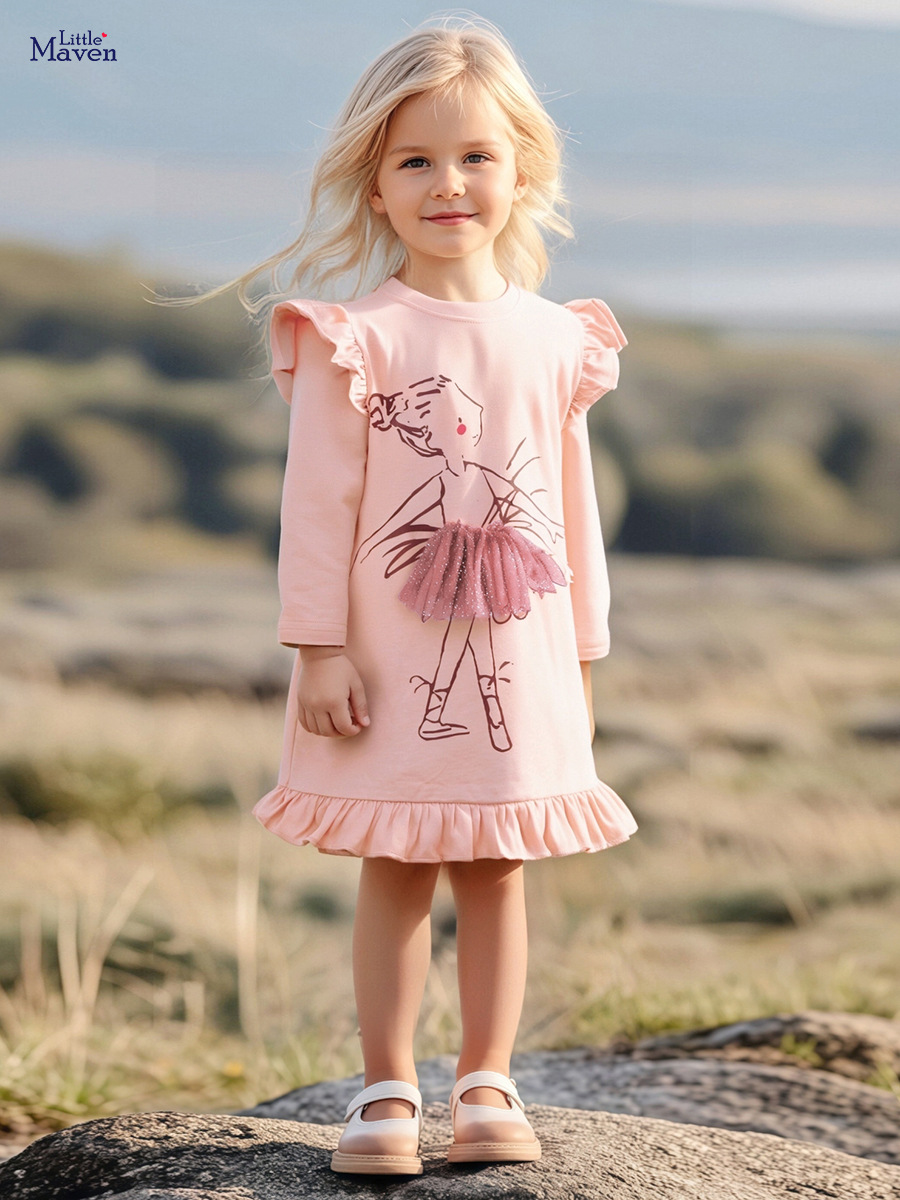 Little maven (Трансграничная торговля), (Оптовые продажи), осенний лонгслив, милое платье, европейский стиль, детская одежда