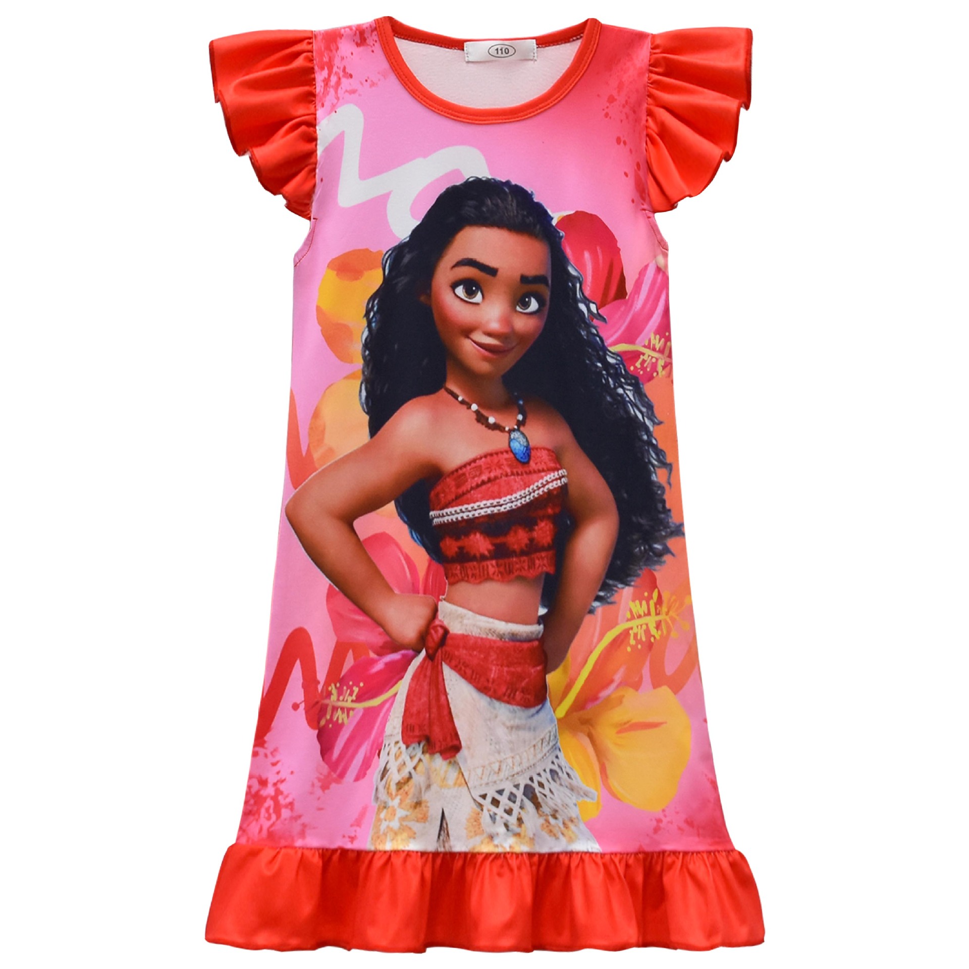 Новое трансграничное детское ночное платье Moana Moana с летающими рукавами и принтом среднего и большого размера 82538