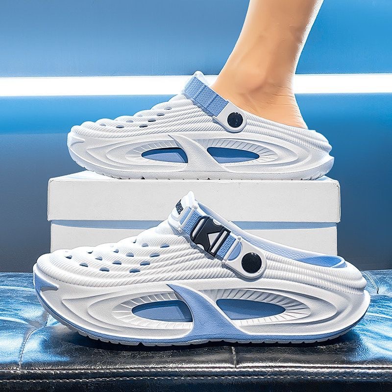 Мужские летние тапочки в стиле Crocs, повседневные пляжные нескользящие босоножки на платформе, женские тапочки, для влюбленных, подходят для носки на улице, закрытый носок