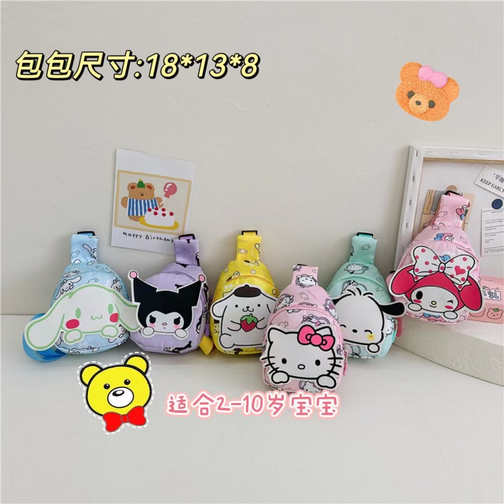 Sanrio, осенняя мультяшная детская сумка, картхолдер, сумка на одно плечо, нагрудная сумка, детский аксессуар, 2023, тренд сезона, принт, ткань оксфорд