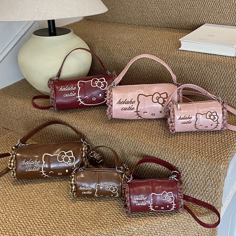 Hello kitty, мультяшная сумка через плечо, модная ретро сумка на одно плечо, с вышивкой