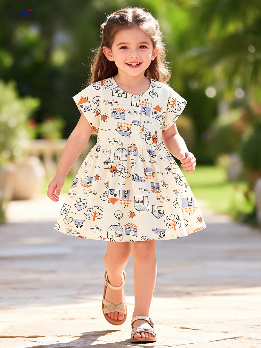 Little maven (Трансграничная торговля), летнее мультяшное милое платье, европейский стиль, короткий рукав