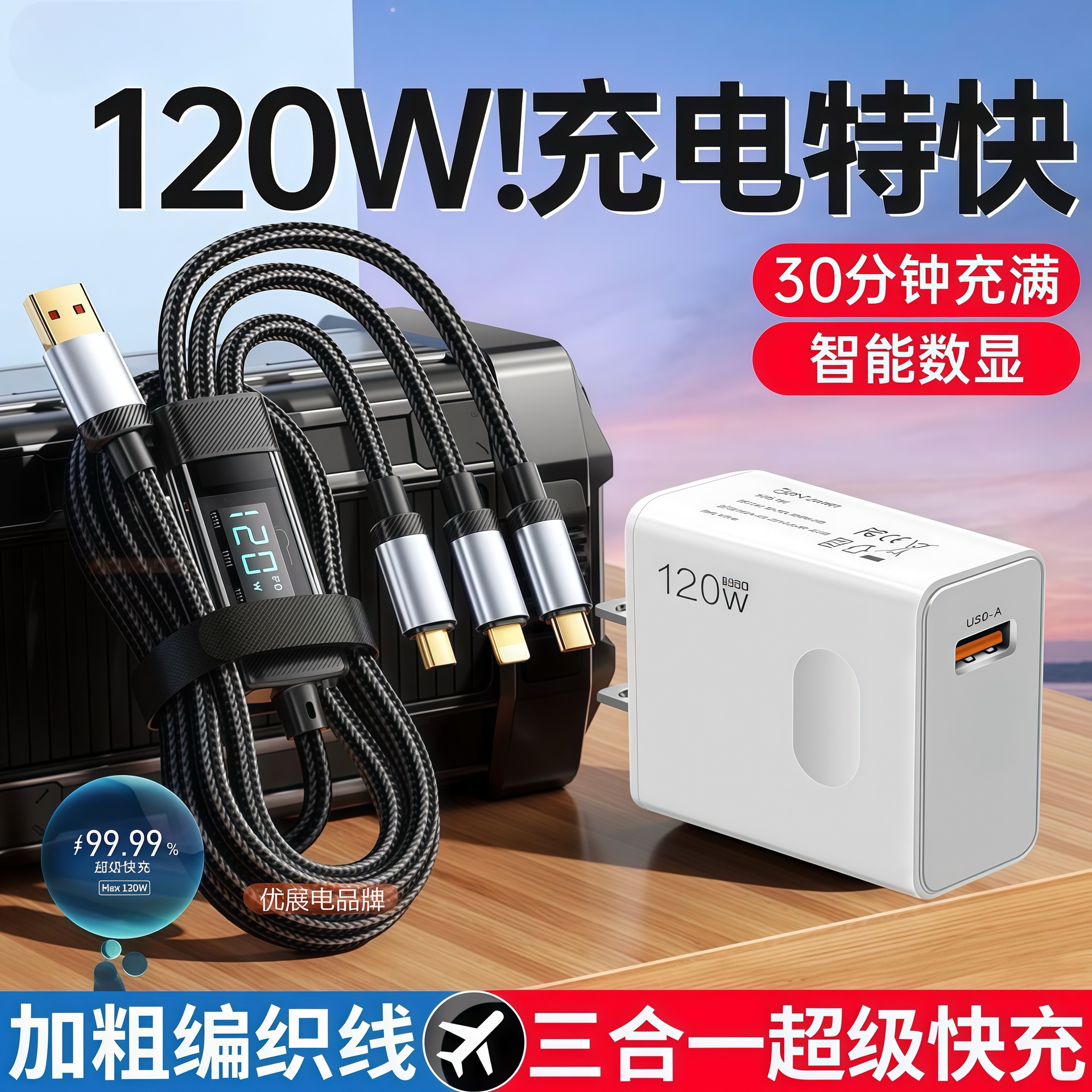 Мобильный телефон, зарядное устройство, экран, «три в одном», 120W, 6A, широкий экран