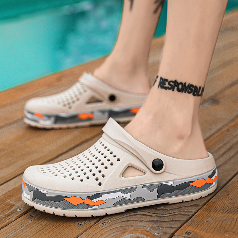 (Трансграничная торговля), летние тапочки в стиле Crocs, трендовая камуфляжная пляжная обувь, лето 2026 года, большой размер, можно носить двумя способами