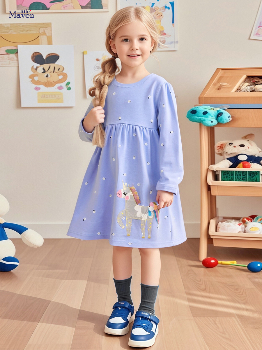 Little maven (Трансграничная торговля), (Оптовые продажи), мультяшный лонгслив, осеннее детское платье, европейский стиль