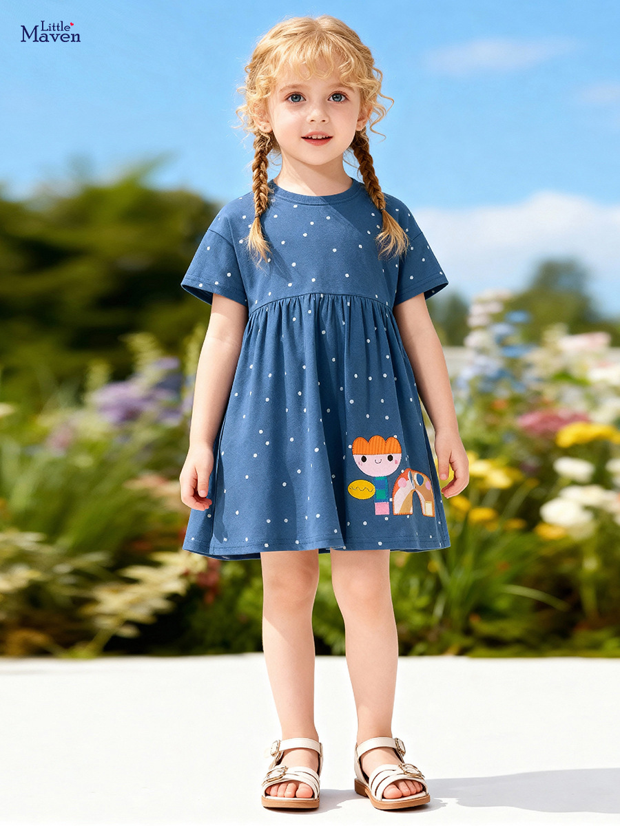 Little maven (Трансграничная торговля), летнее милое детское платье, короткий рукав, европейский стиль