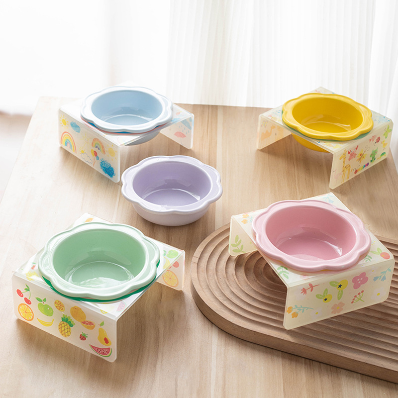 Cartoon Pet Bowl Акриловая цветочная керамическая кошачья чаша увеличивает стол с кошками и собаками.