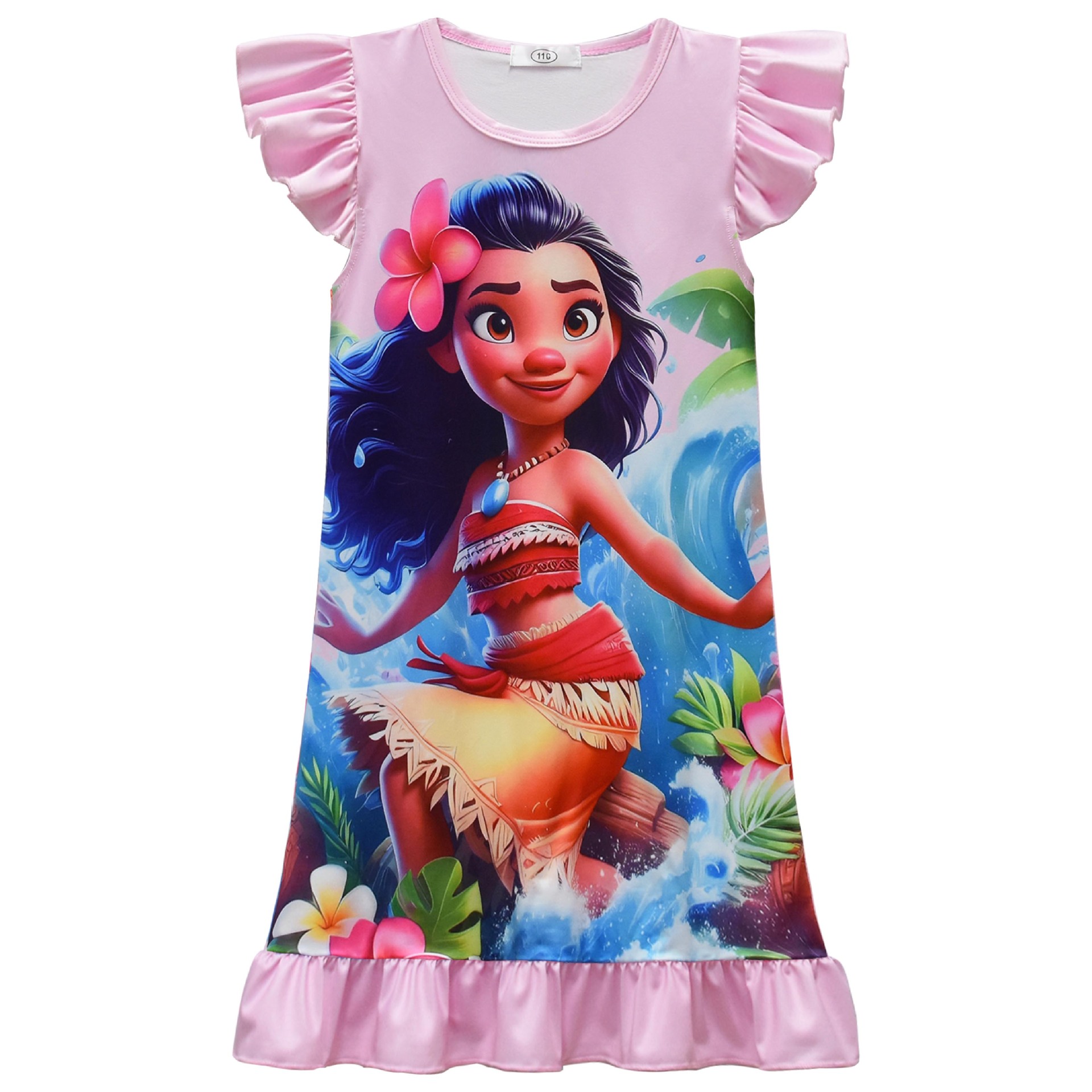 Новое трансграничное детское ночное платье Moana Moana с летающими рукавами и принтом среднего и большого размера 82534