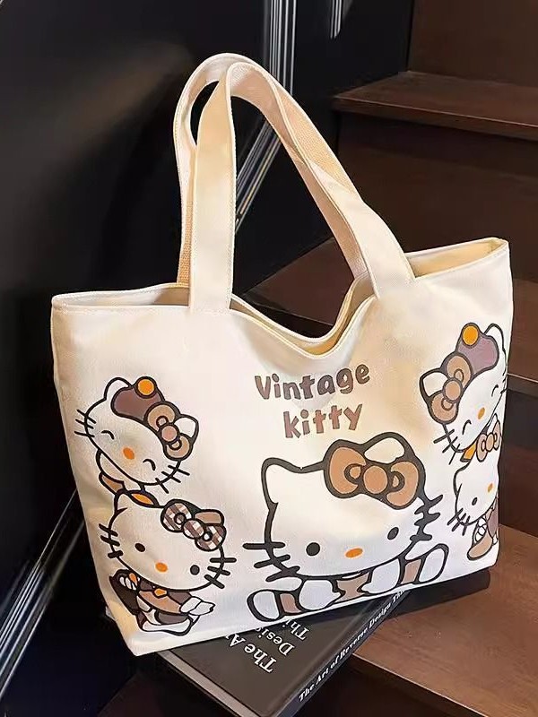 Hello Kitty, мультяшная сумка на одно плечо, вместительный и большой шоппер, льняная сумка