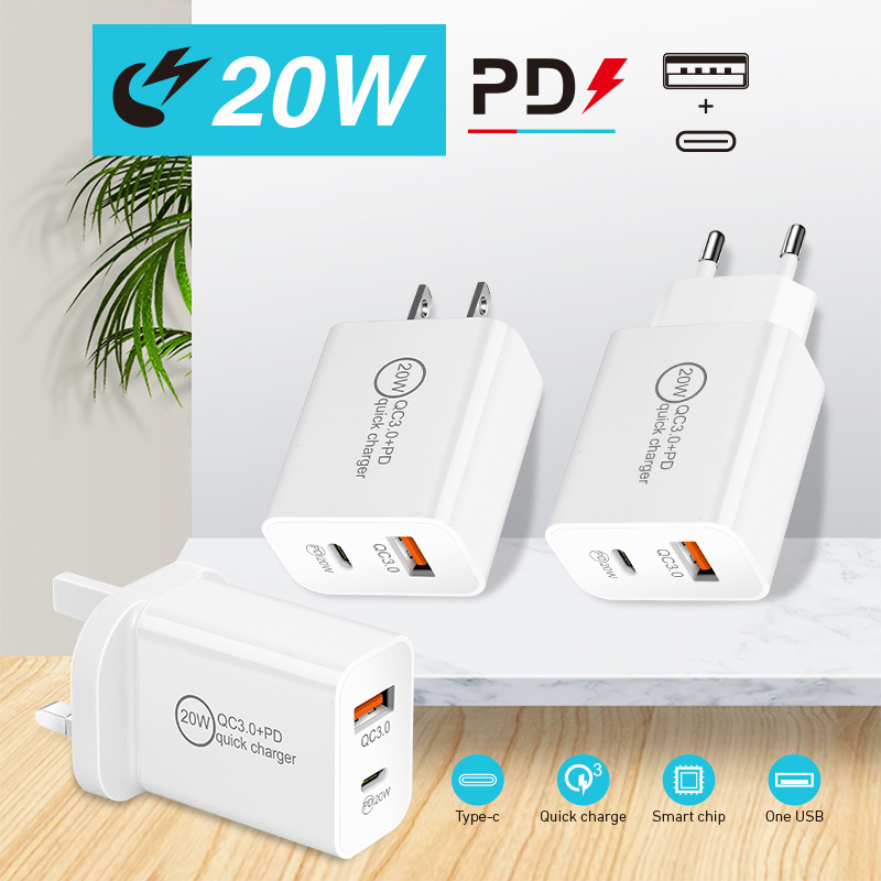 PD20W Зарядное устройство 5V3A Европа и британские правила США Type-C QC3.0 Двойные порта