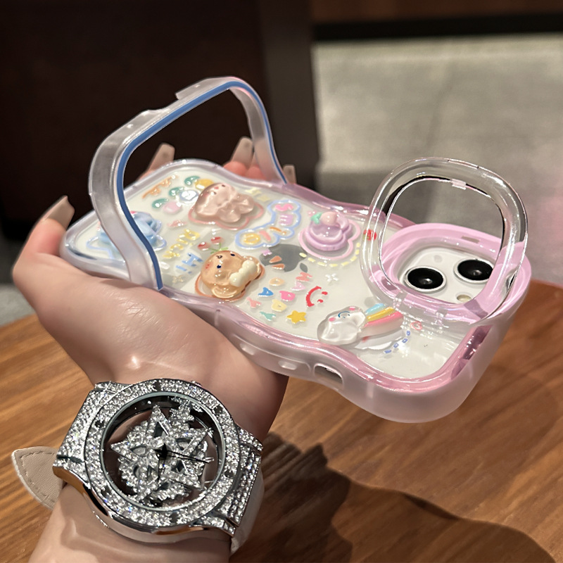 Apple, совместимая кукла, iPhone16, iPhone16 Pro, чехол для телефона, невидимая милая силиконовая трубка, лягушка, в цветочек, защита при падении