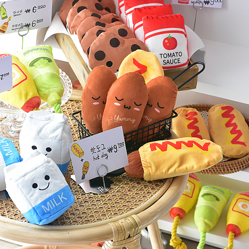 Cross -Border Foreign Trade Ins Dog Toy, бумажные звуки Bb называют плюшевый игрушечный горчичный соус хот -дог печенье для молока коробка